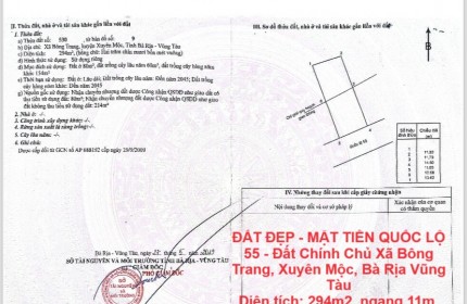 ĐẤT ĐẸP - MẶT TIỀN QUỐC LỘ 55 - Đất Chính Chủ Xã  Bông Trang, Xuyên Mộc, Bà Rịa Vũng Tàu